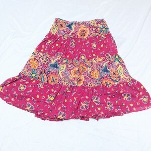 Chaps 100% Bright Colorful Floral Tiered Pull On Boho Peasant Midi Skirt XS